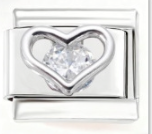 צארם כסף לב כסף עם יהלום באמצע