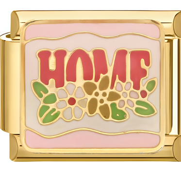 צארם זהב ״home״ ורוד על ורוד+פרחים